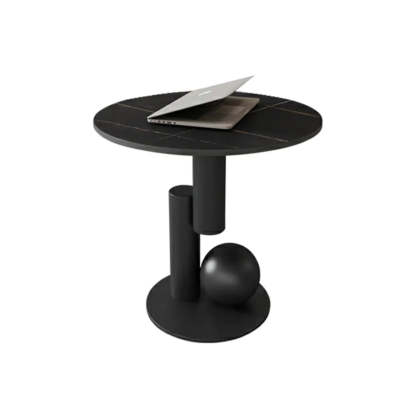 Stone-Top Coffee Table with Abstract Metal Base — Grey