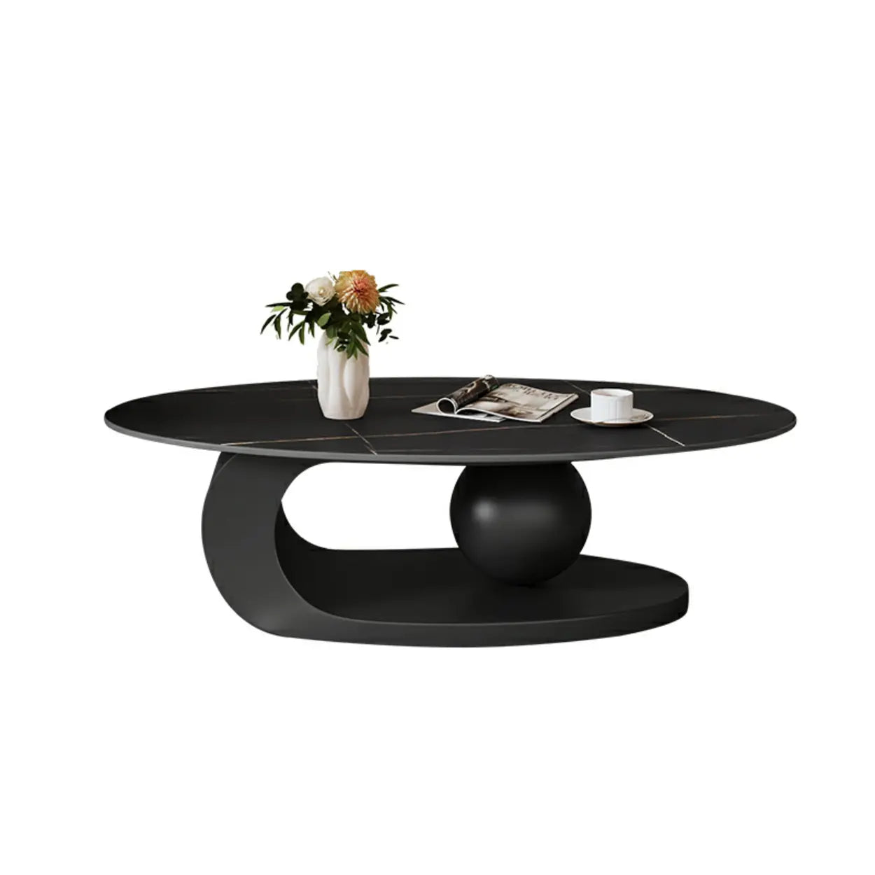 Stone-Top Coffee Table with Abstract Metal Base — Gold