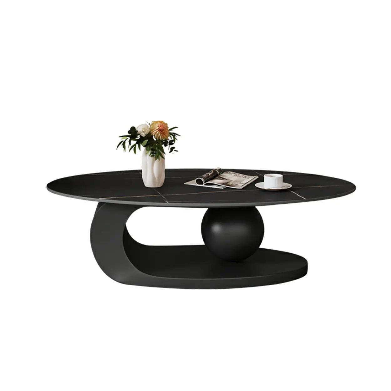 Stone-Top Coffee Table with Abstract Metal Base — Gold