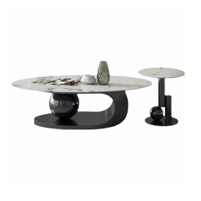 Stone-Top Coffee Table with Abstract Metal Base — Gold