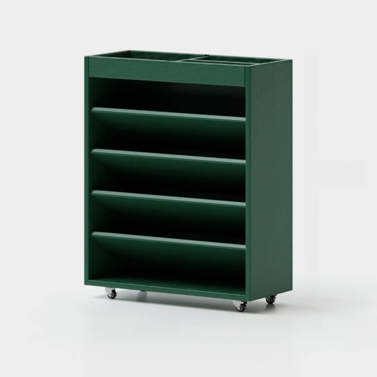 Contemporary Mobile Wood Angled Bookshelf Cart — White