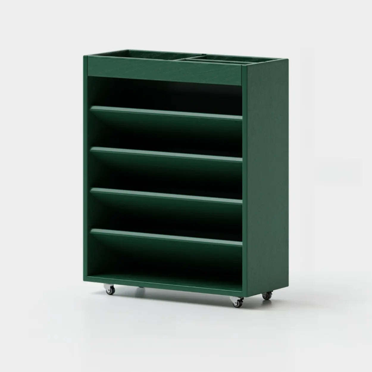 Contemporary Mobile Wood Angled Bookshelf Cart — White