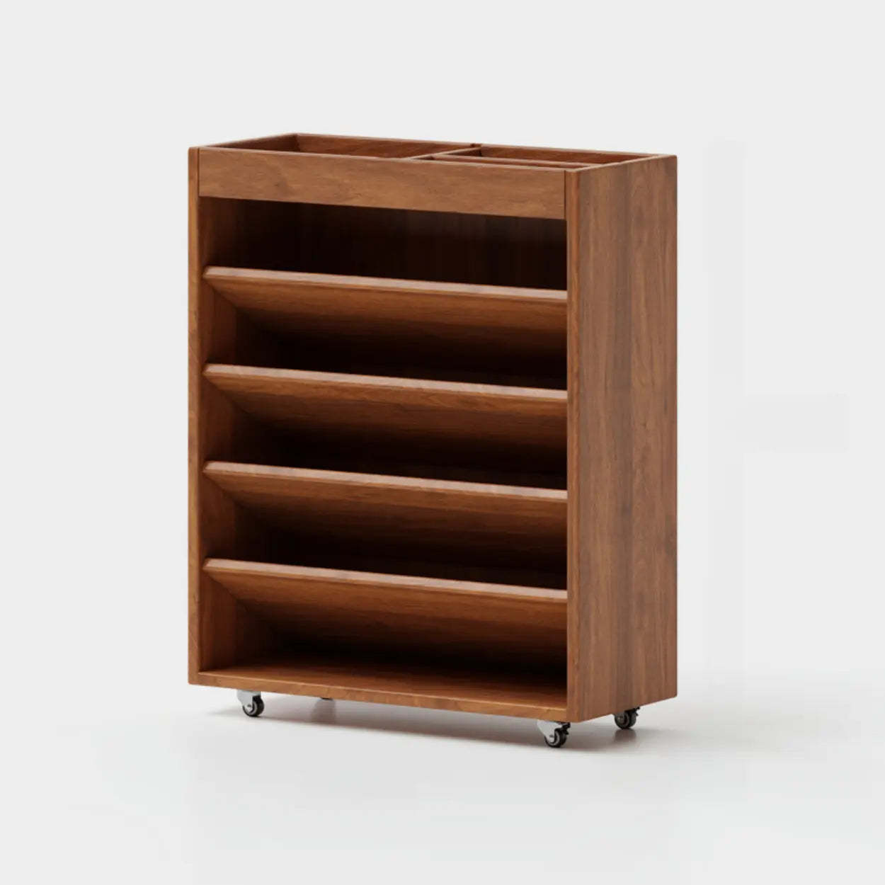 Contemporary Mobile Wood Angled Bookshelf Cart — Jade
