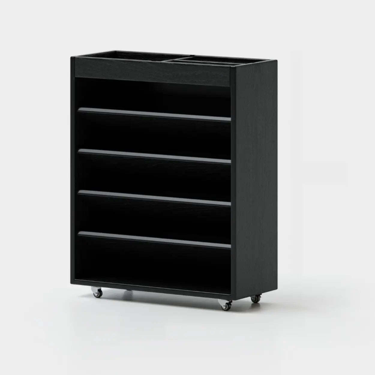 Contemporary Mobile Wood Angled Bookshelf Cart