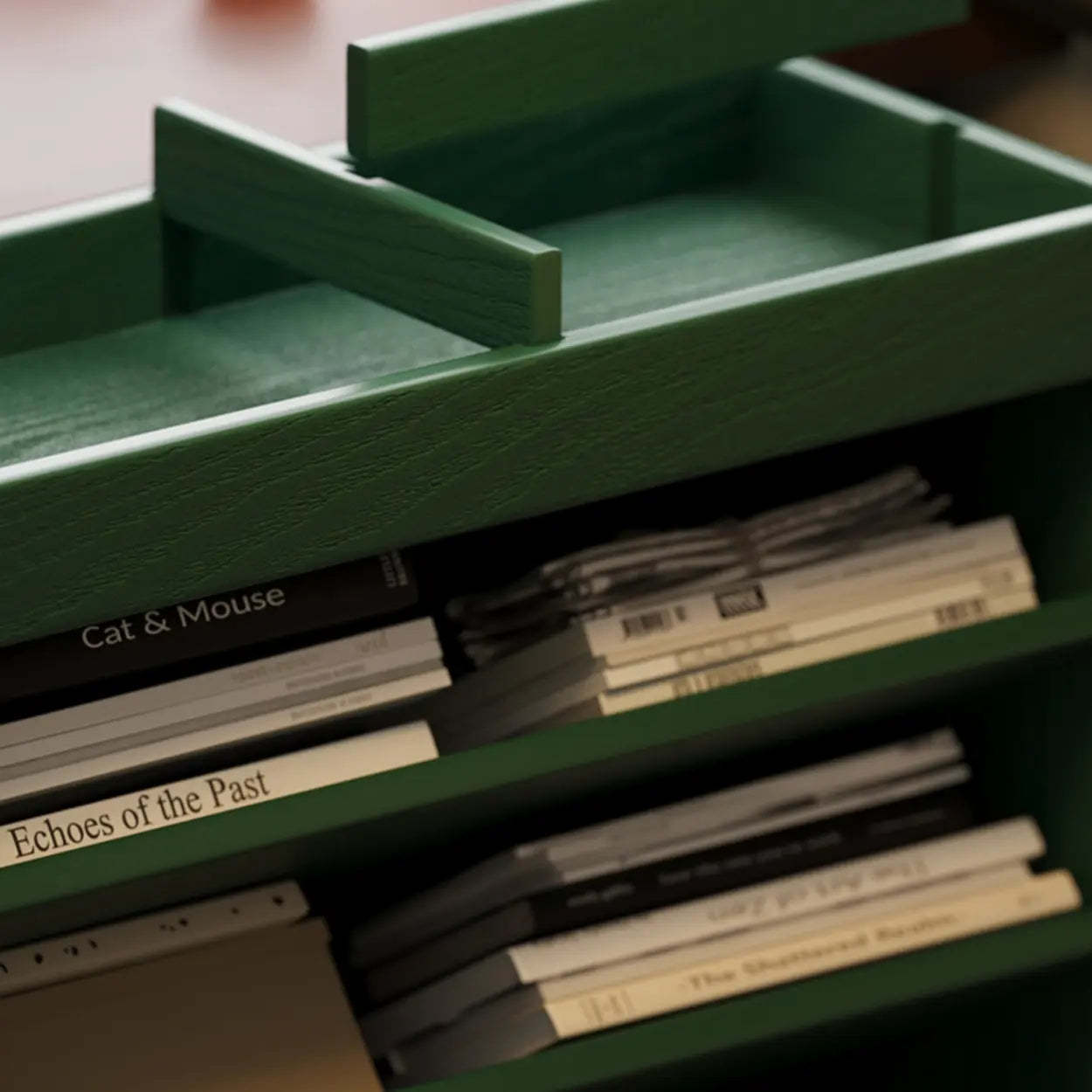 Contemporary Mobile Wood Angled Bookshelf Cart