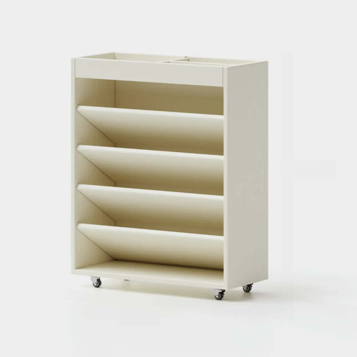 Contemporary Mobile Wood Angled Bookshelf Cart