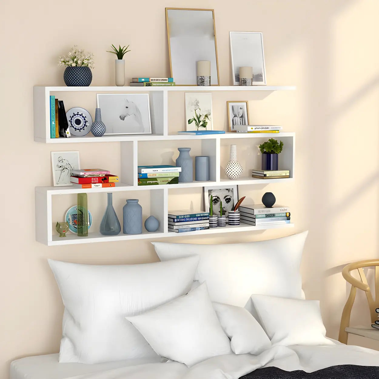 Wall-Mounted Rectangular Bookshelf — White / Cube