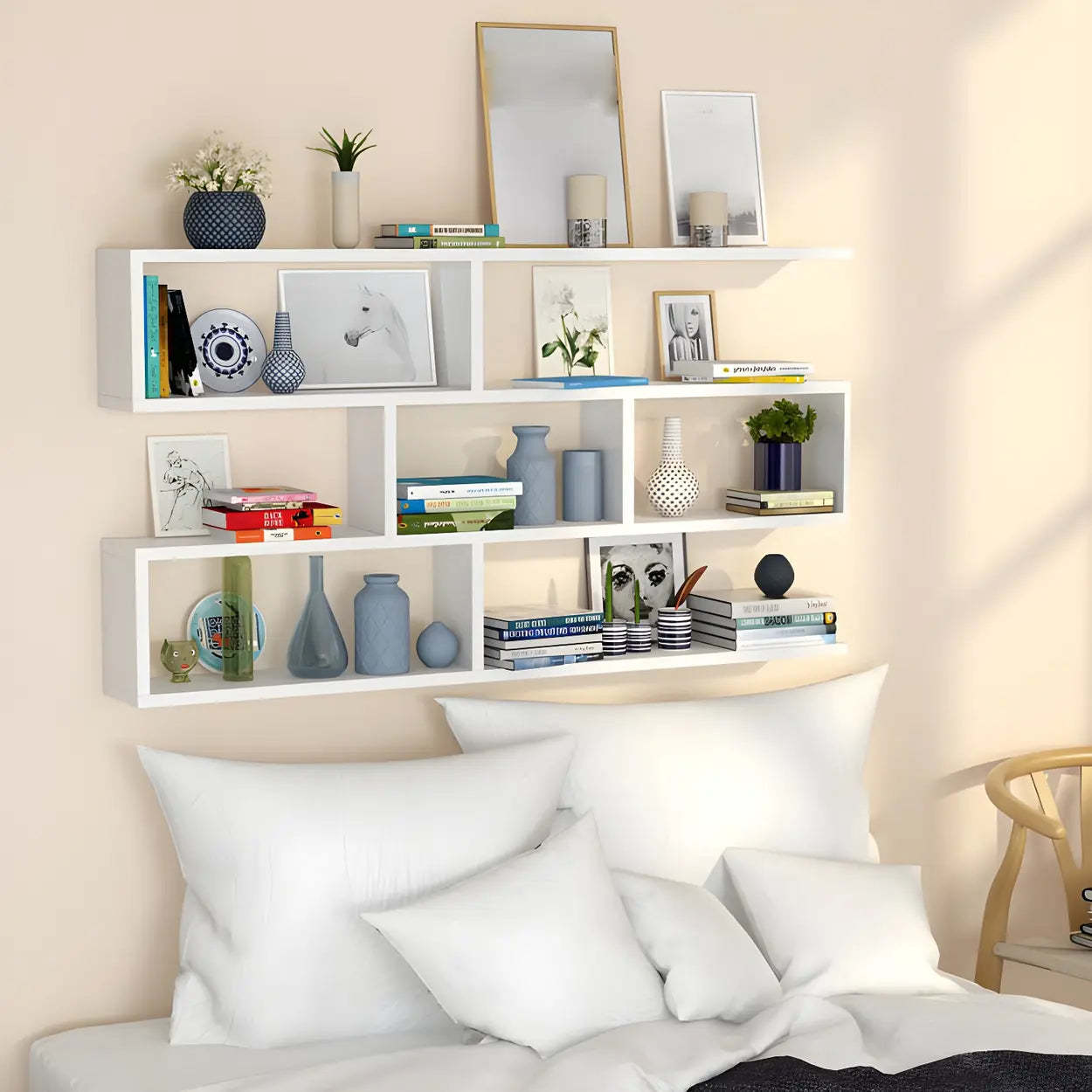 Wall-Mounted Rectangular Bookshelf — White / Cube