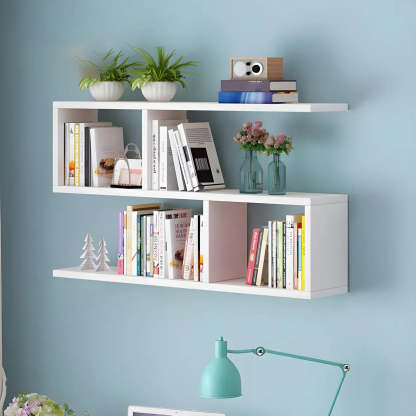 Wall-Mounted Rectangular Bookshelf — White / Cube