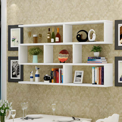 Wall-Mounted Rectangular Bookshelf — White / Cube