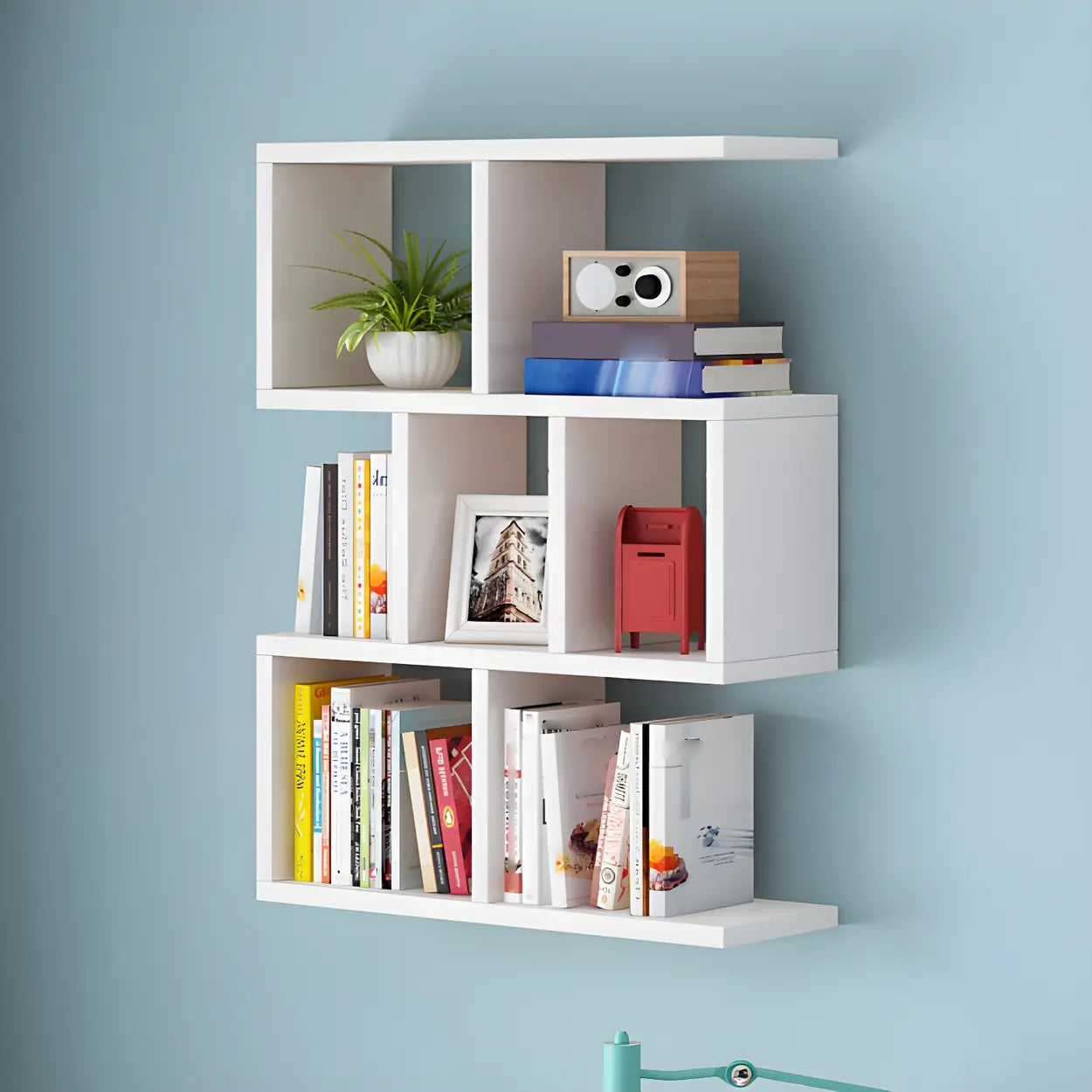 Wall-Mounted Rectangular Bookshelf — White / Cube