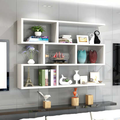Wall-Mounted Rectangular Bookshelf — Natural Finish / Cube