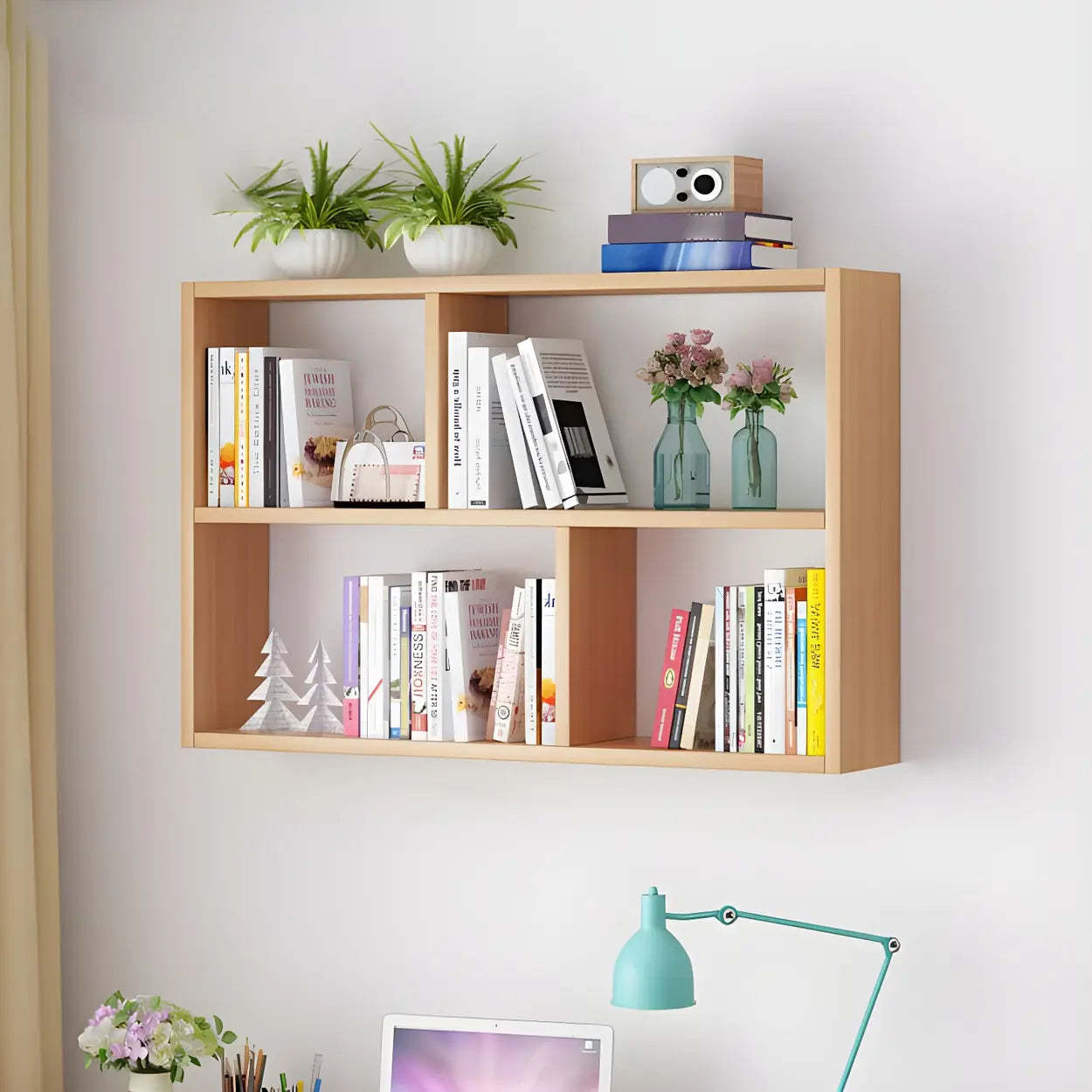 Wall-Mounted Rectangular Bookshelf — White / Geometric