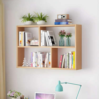 Wall-Mounted Rectangular Bookshelf — White / Geometric