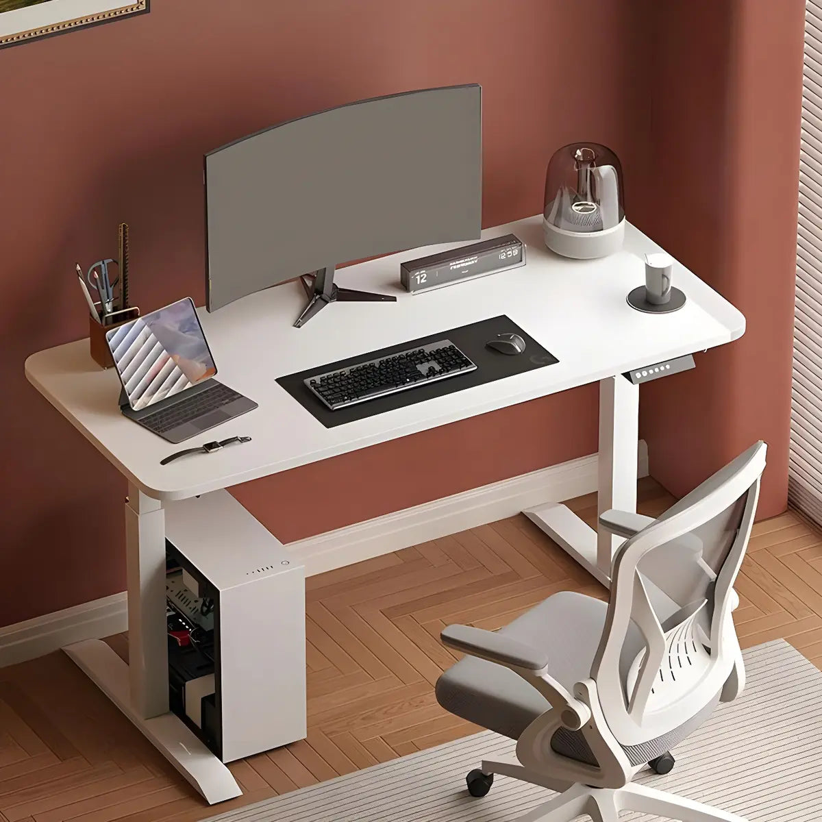 Contemporary White Adjustable T-Shape Standing Desk