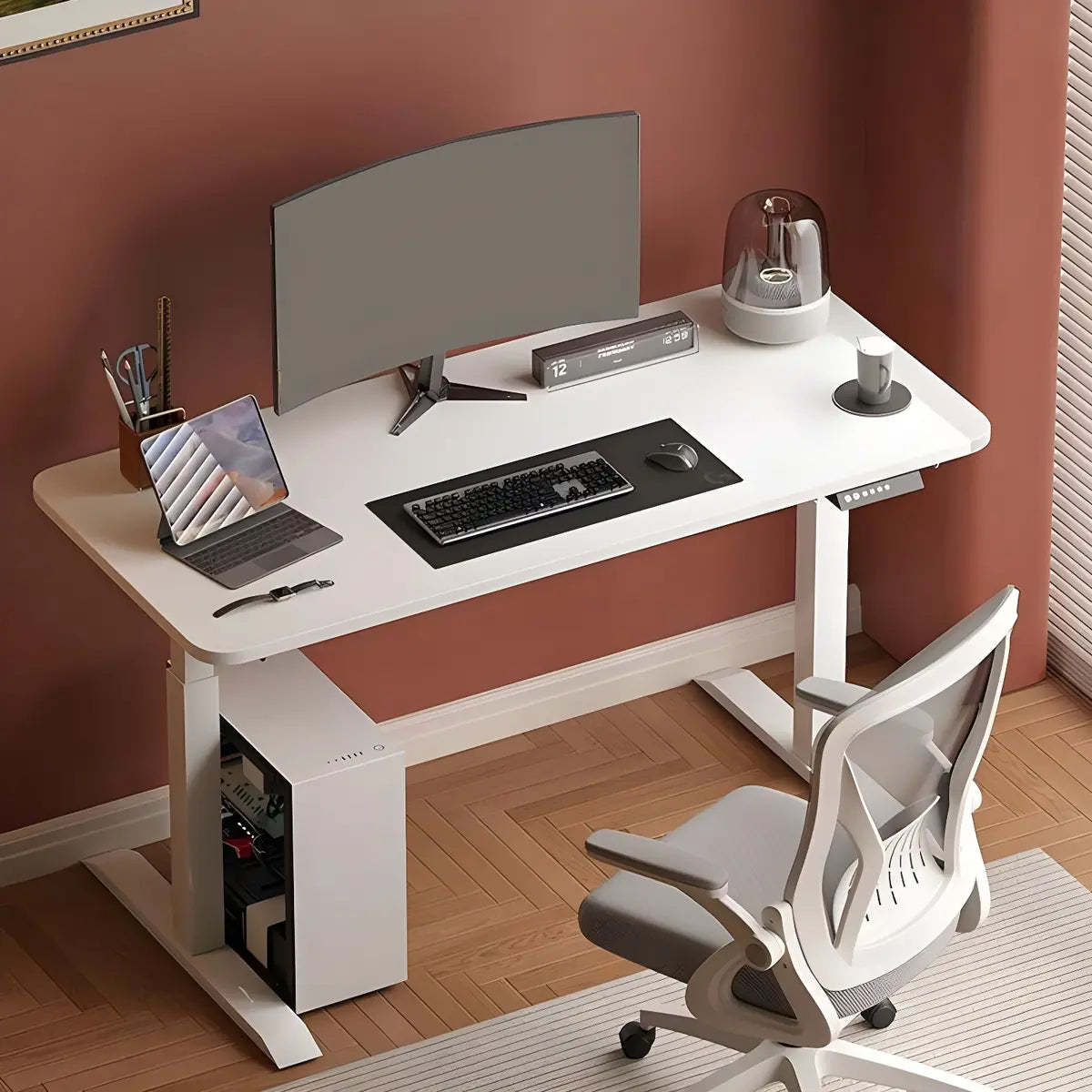 Contemporary White Adjustable T-Shape Standing Desk — Without Chairs / Black
