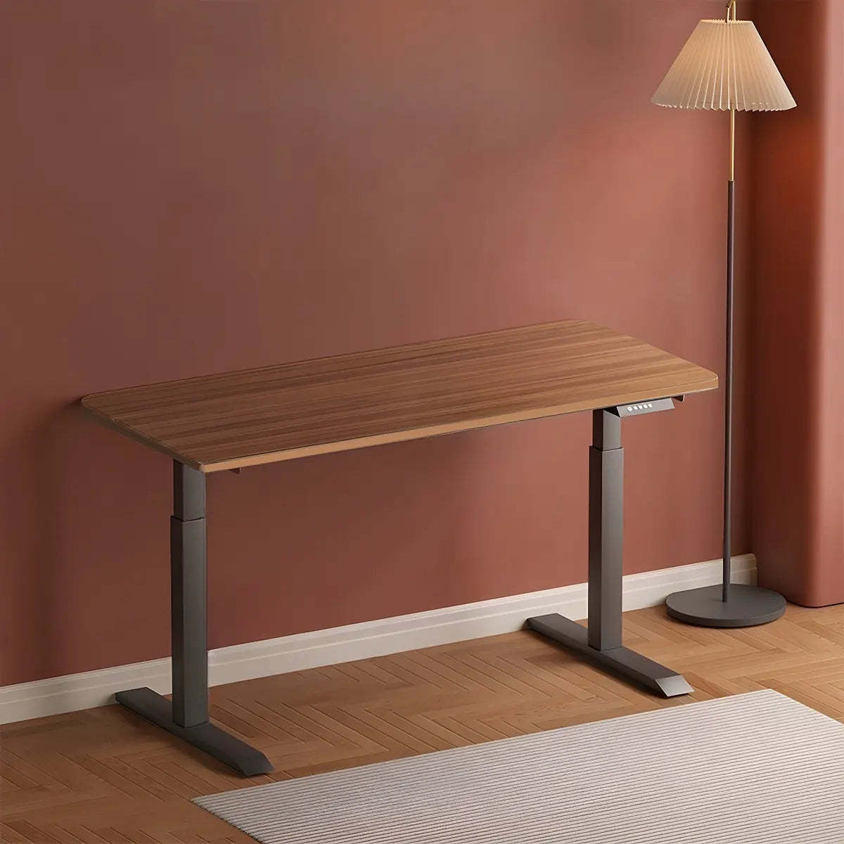 Contemporary White Adjustable T-Shape Standing Desk — Without Chairs / Maple
