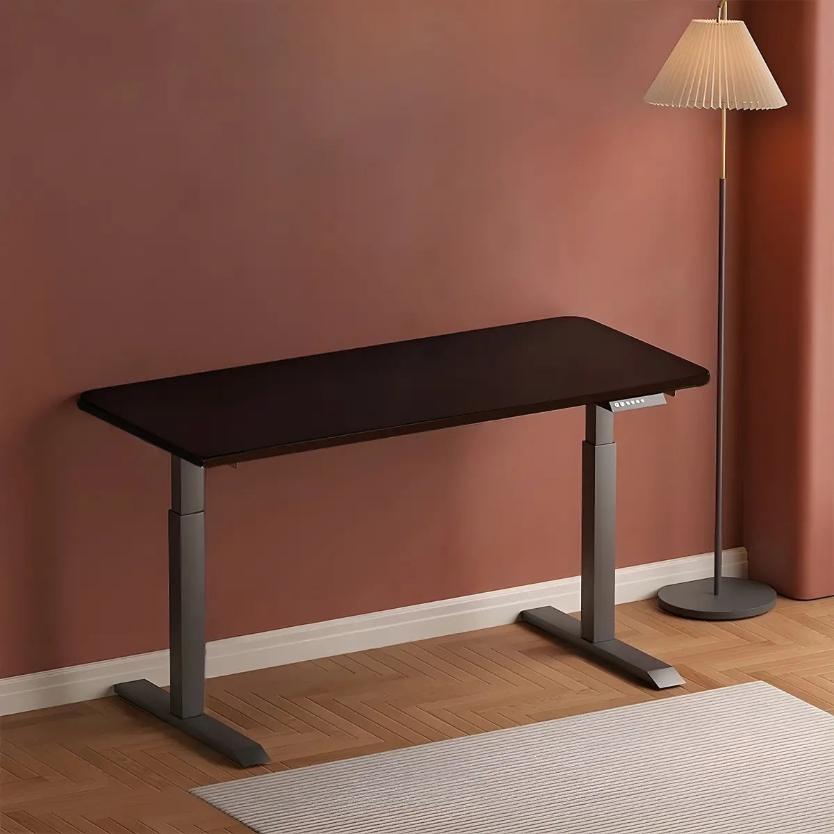 Contemporary White Adjustable T-Shape Standing Desk — Without Chairs / Walnut