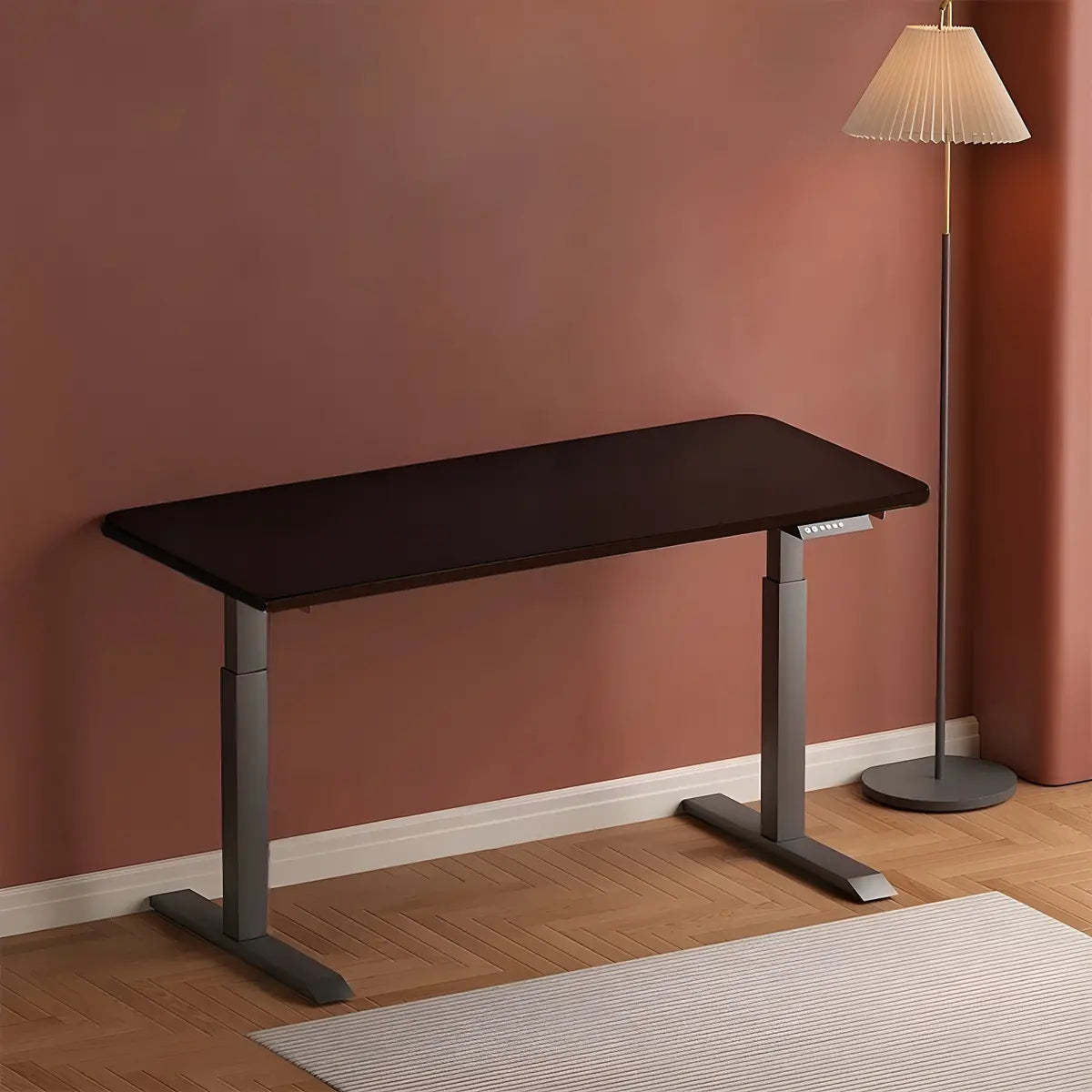 Contemporary White Adjustable T-Shape Standing Desk — Without Chairs / Walnut