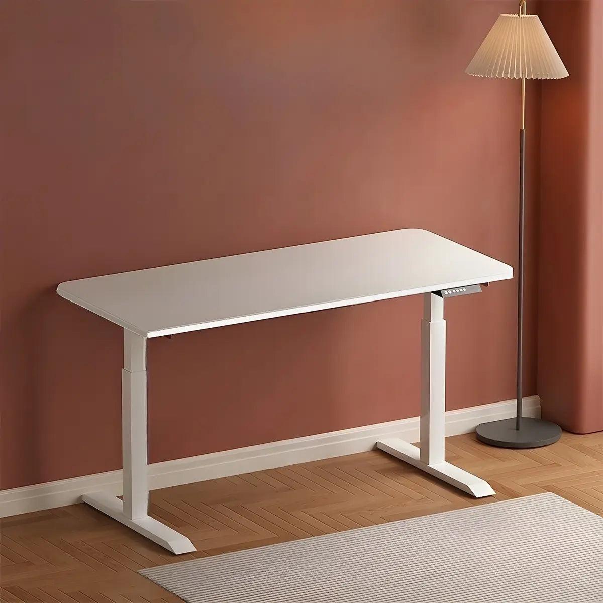 Contemporary White Adjustable T-Shape Standing Desk — Without Chairs / Black