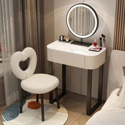 Contemporary White Makeup Vanity with LED Mirror — White / Makeup Vanity & Stool