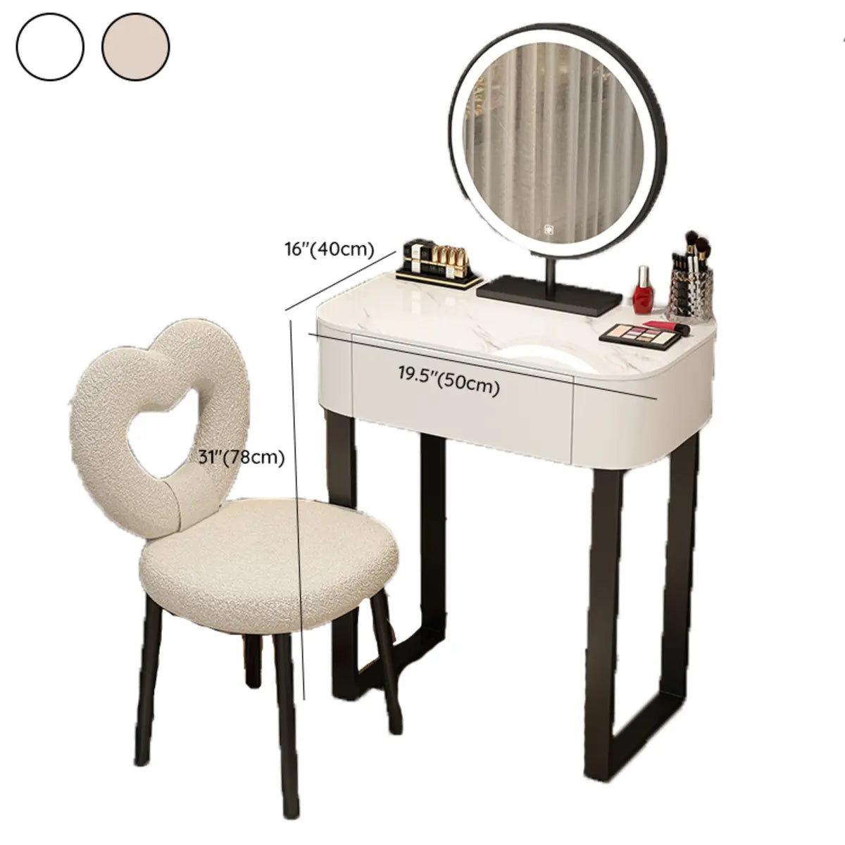 Contemporary White Makeup Vanity with LED Mirror — White / Makeup Vanity & Stool