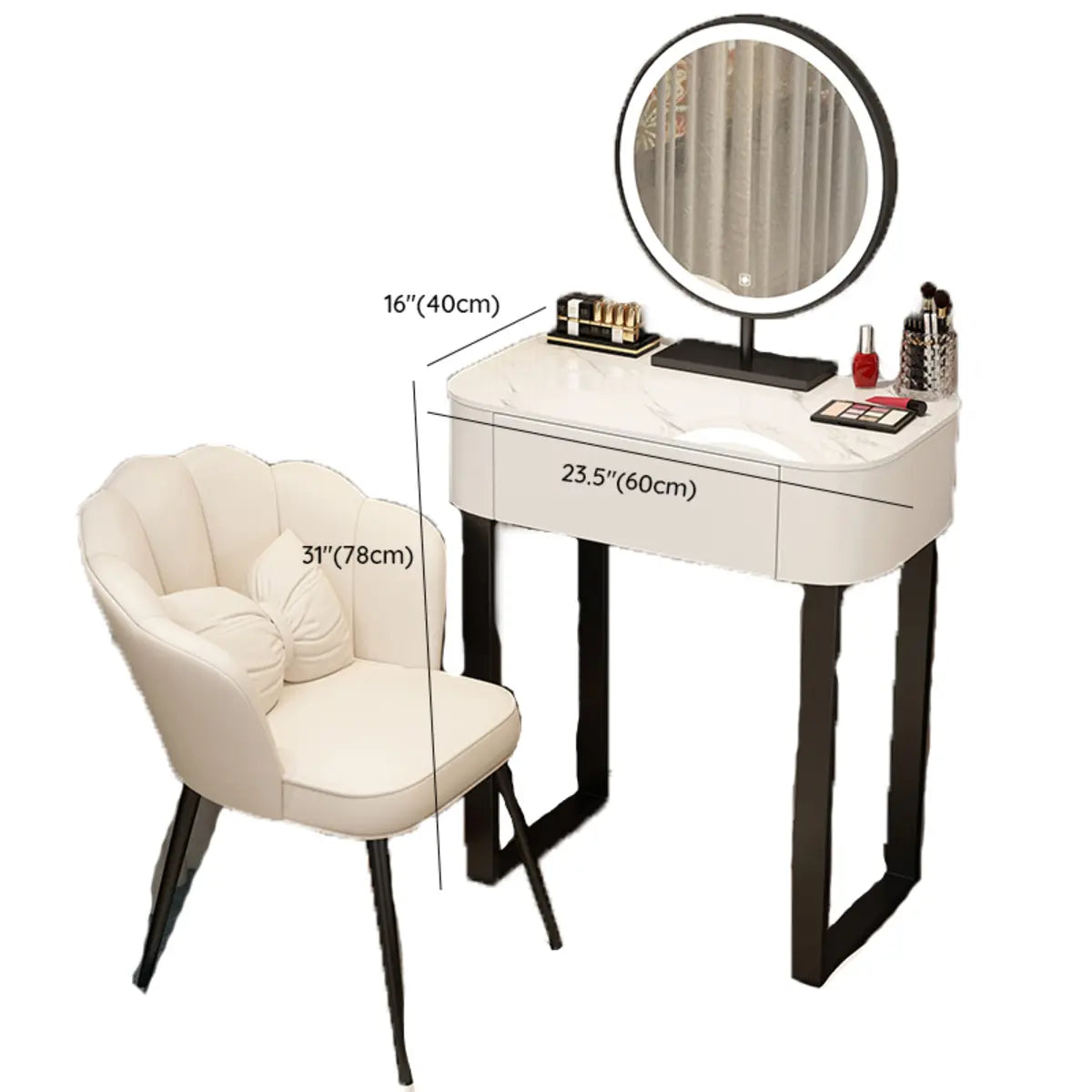 Contemporary White Makeup Vanity with LED Mirror
