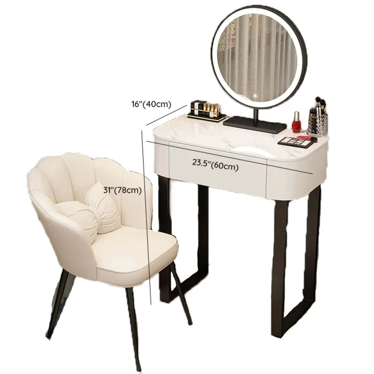Contemporary White Makeup Vanity with LED Mirror
