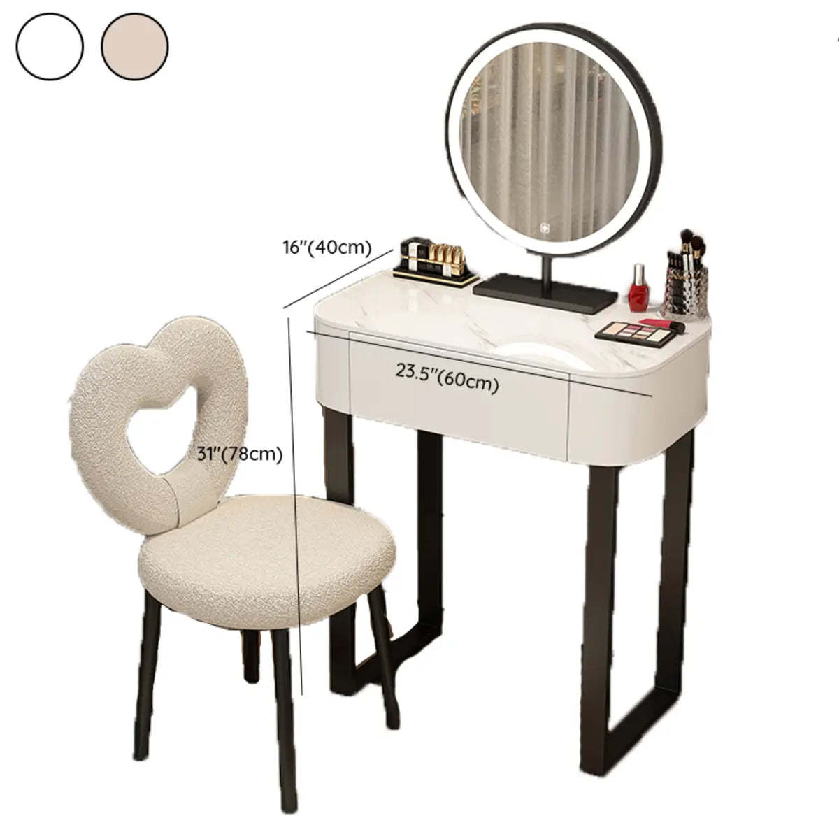Contemporary White Makeup Vanity with LED Mirror