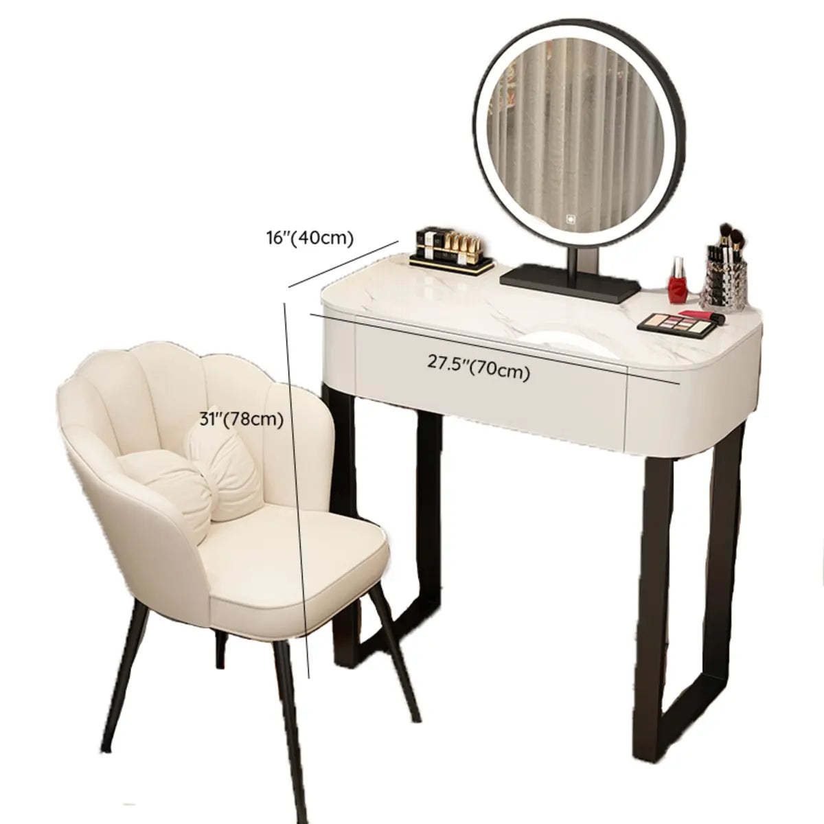 Contemporary White Makeup Vanity with LED Mirror