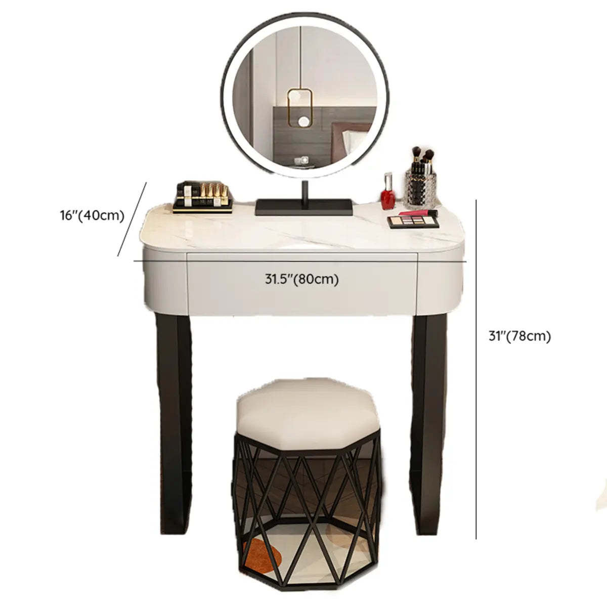 Contemporary White Makeup Vanity with LED Mirror