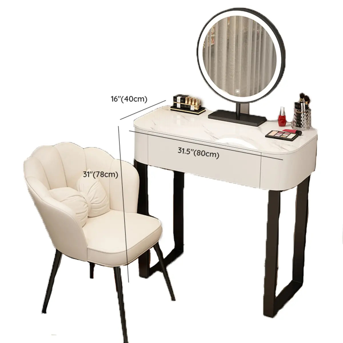 Contemporary White Makeup Vanity with LED Mirror