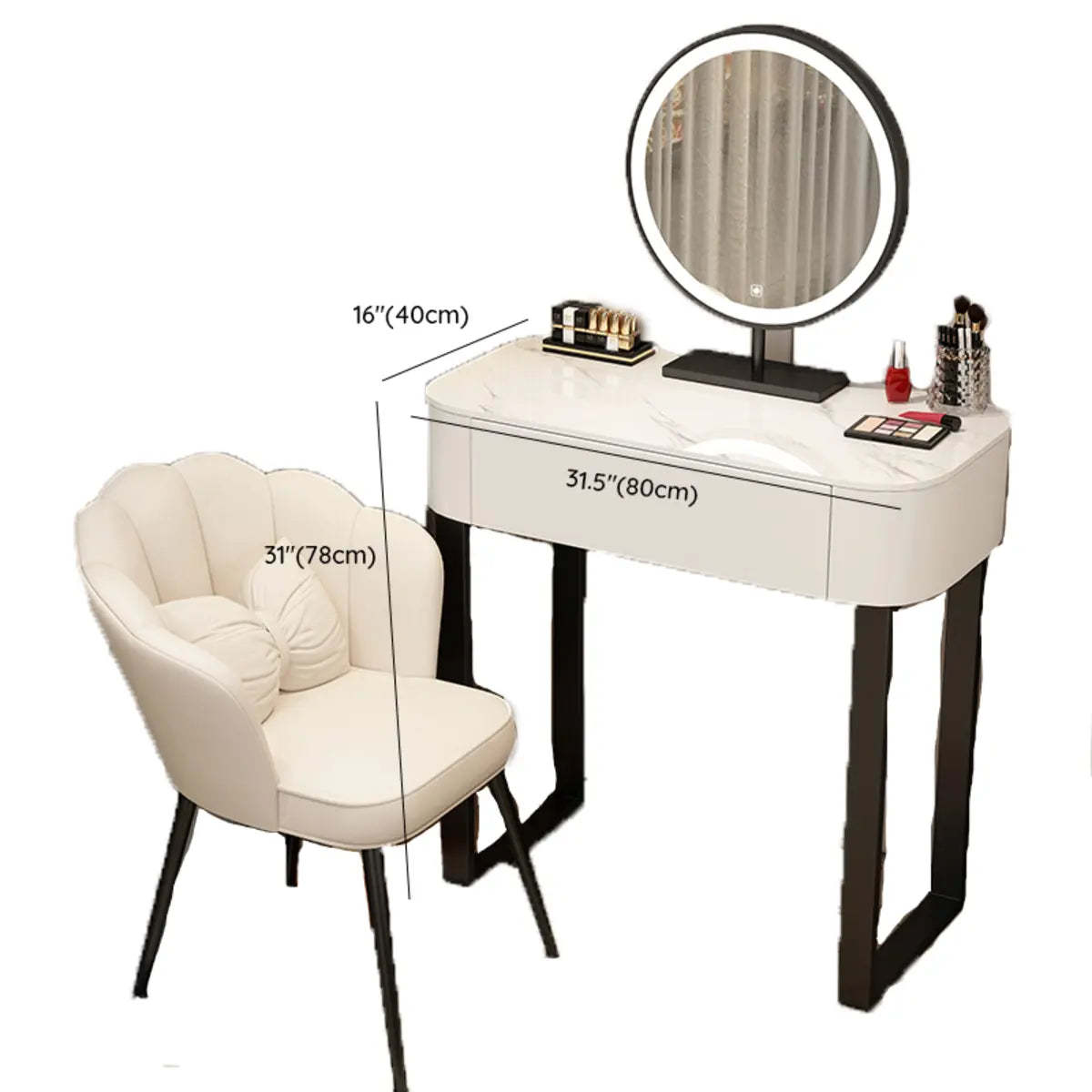Contemporary White Makeup Vanity with LED Mirror