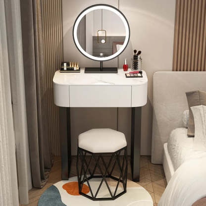 Contemporary White Makeup Vanity with LED Mirror — Khaki / Makeup Vanity & Stool