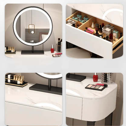 Contemporary White Makeup Vanity with LED Mirror — White / Makeup Vanity & Stool