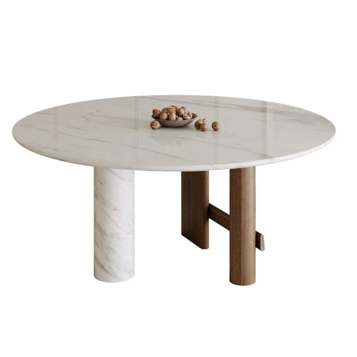 Contemporary White Stone Round Wood Leg Dining Table