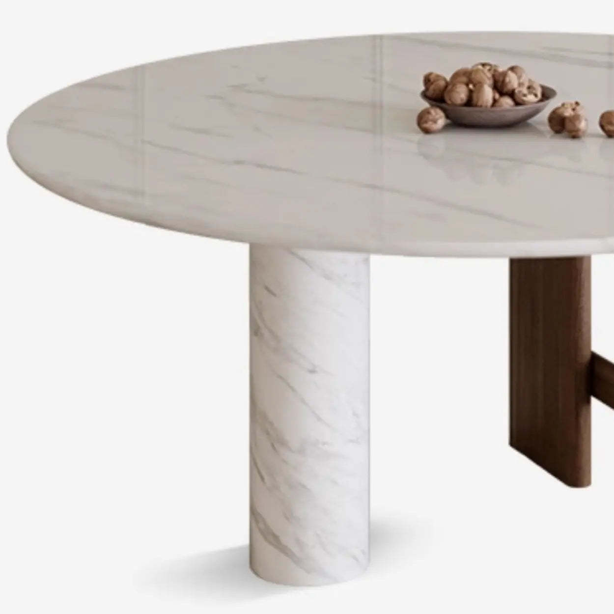 Contemporary White Stone Round Wood Leg Dining Table