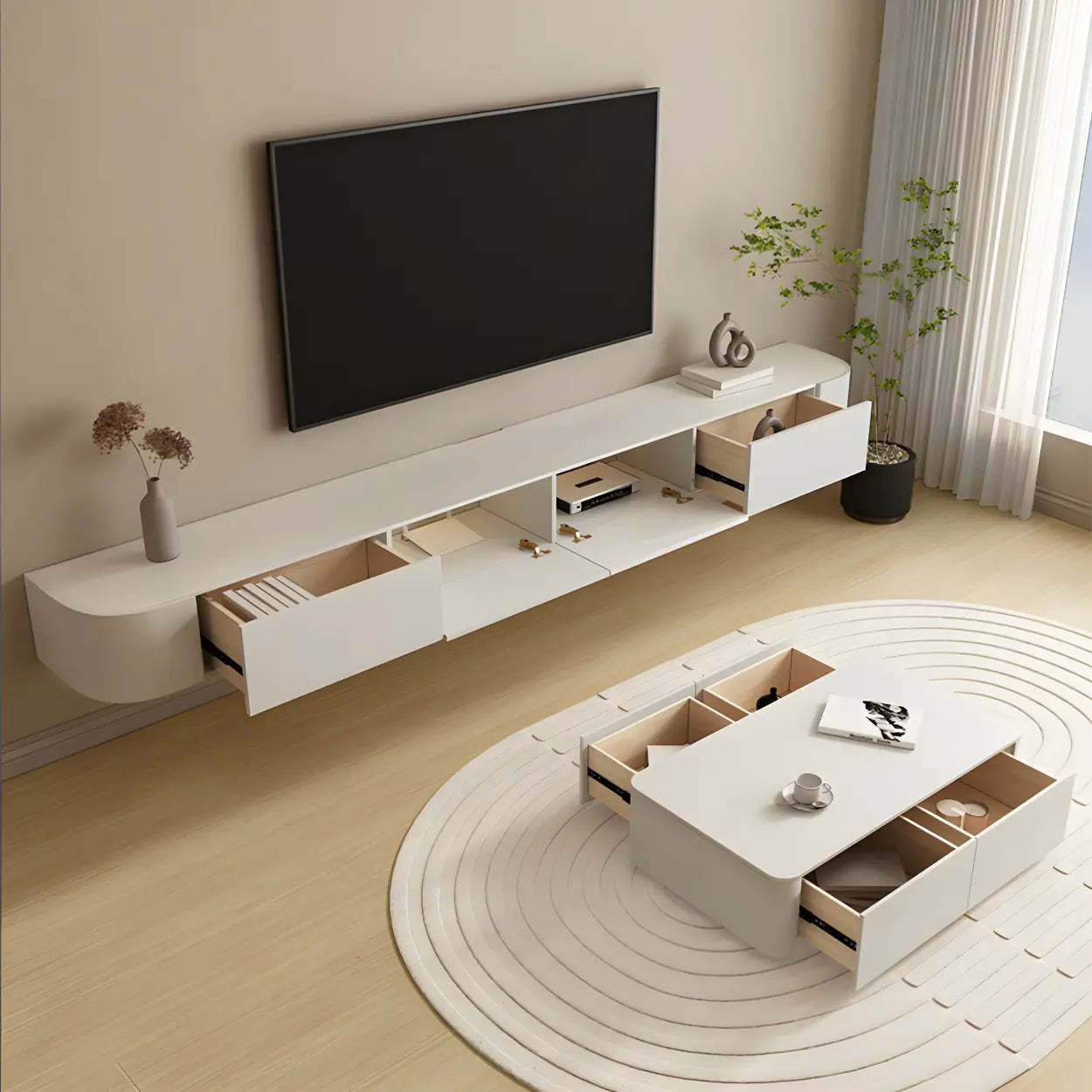 Wall-Mounted TV Stand with Cabinet