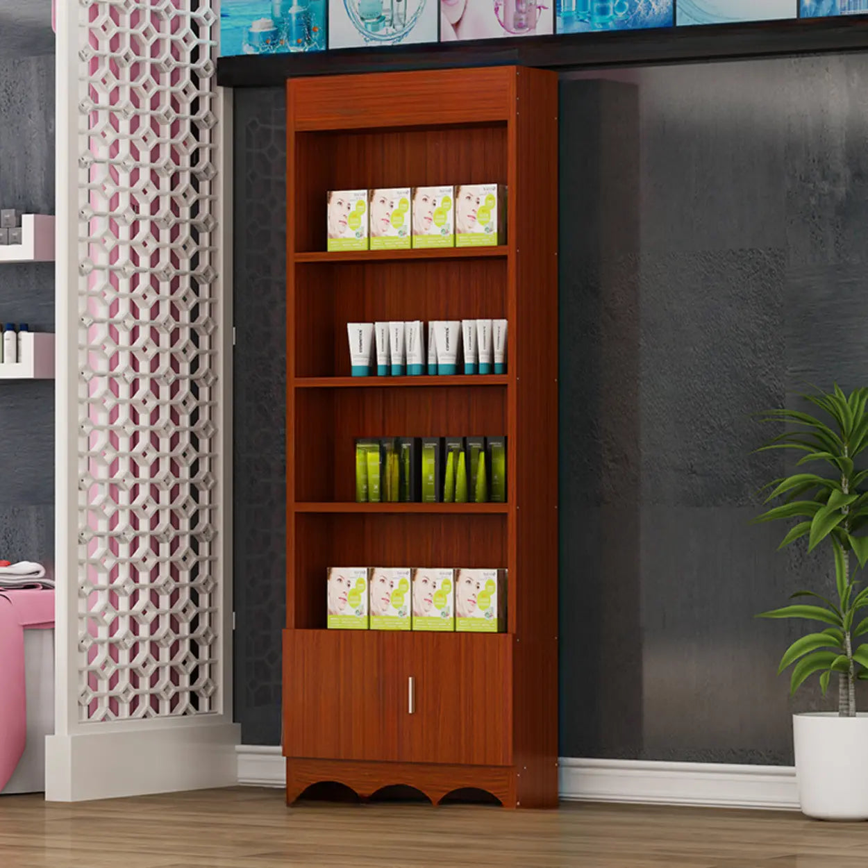 Contemporary Brown Wood Open Wine Cabinet