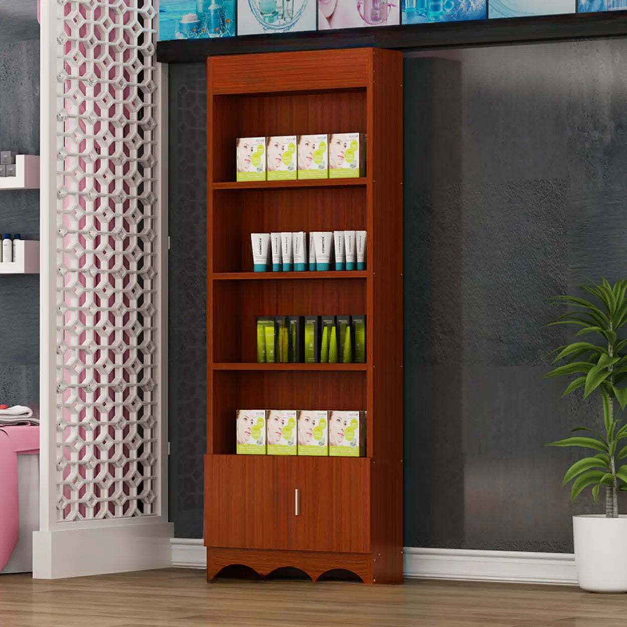 Contemporary Brown Wood Open Wine Cabinet