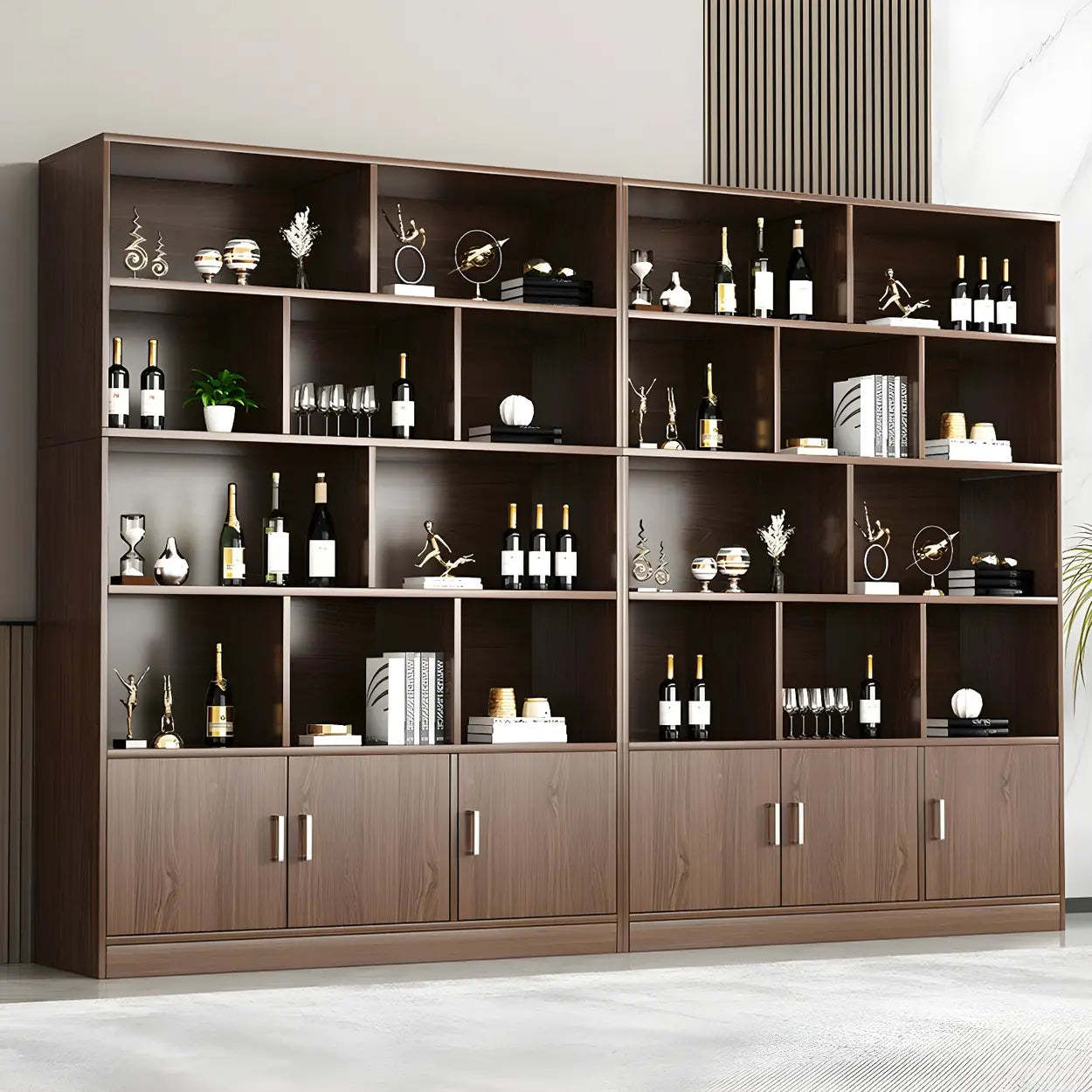 Contemporary Brown Wood Open Storage Wine Cabinet — White