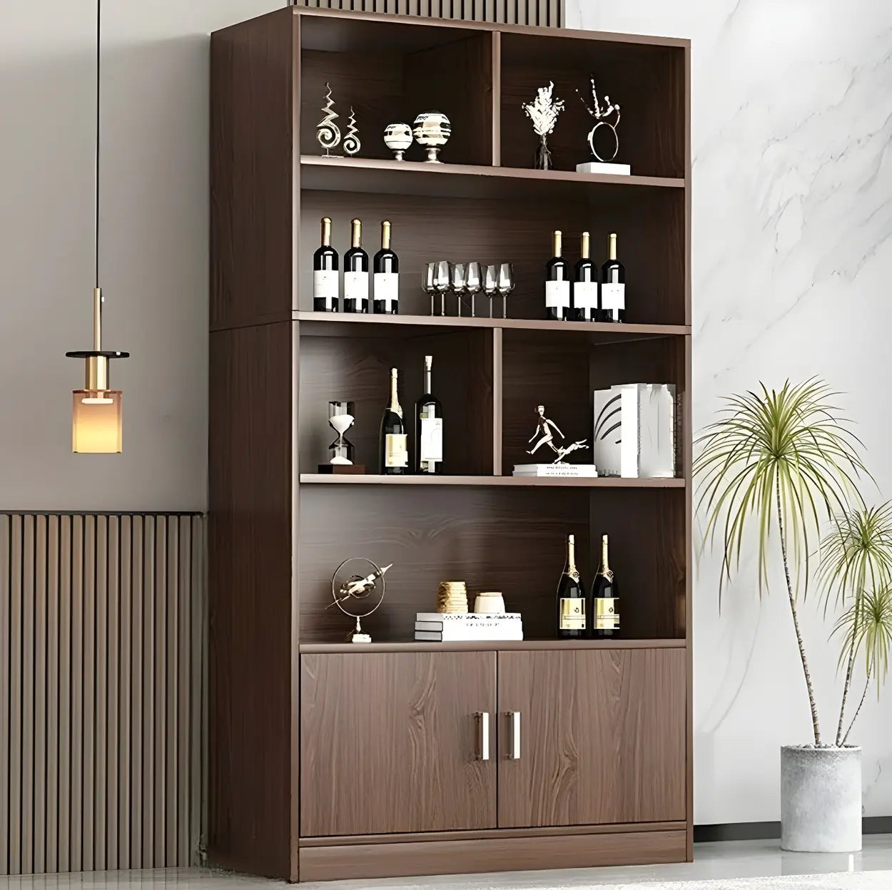 Contemporary Brown Wood Open Storage Wine Cabinet — Wood Color