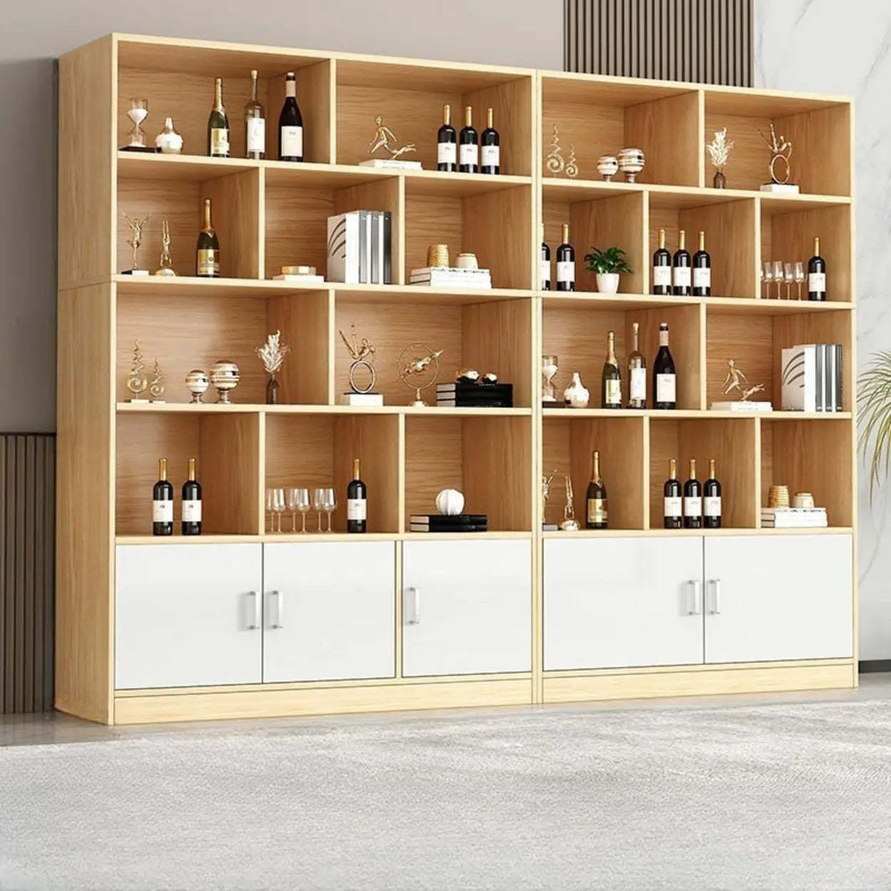 Contemporary Brown Wood Open Storage Wine Cabinet — Wood Color