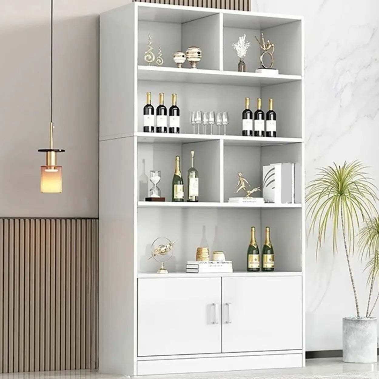 Contemporary Brown Wood Open Storage Wine Cabinet — Oak