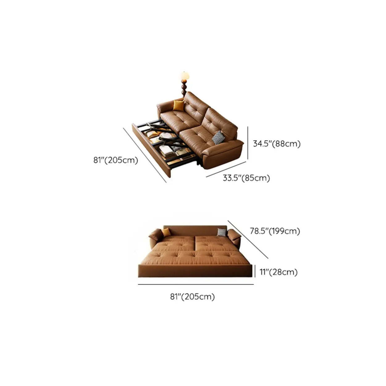 Convertible Brown Leather Tufted Storage Futon