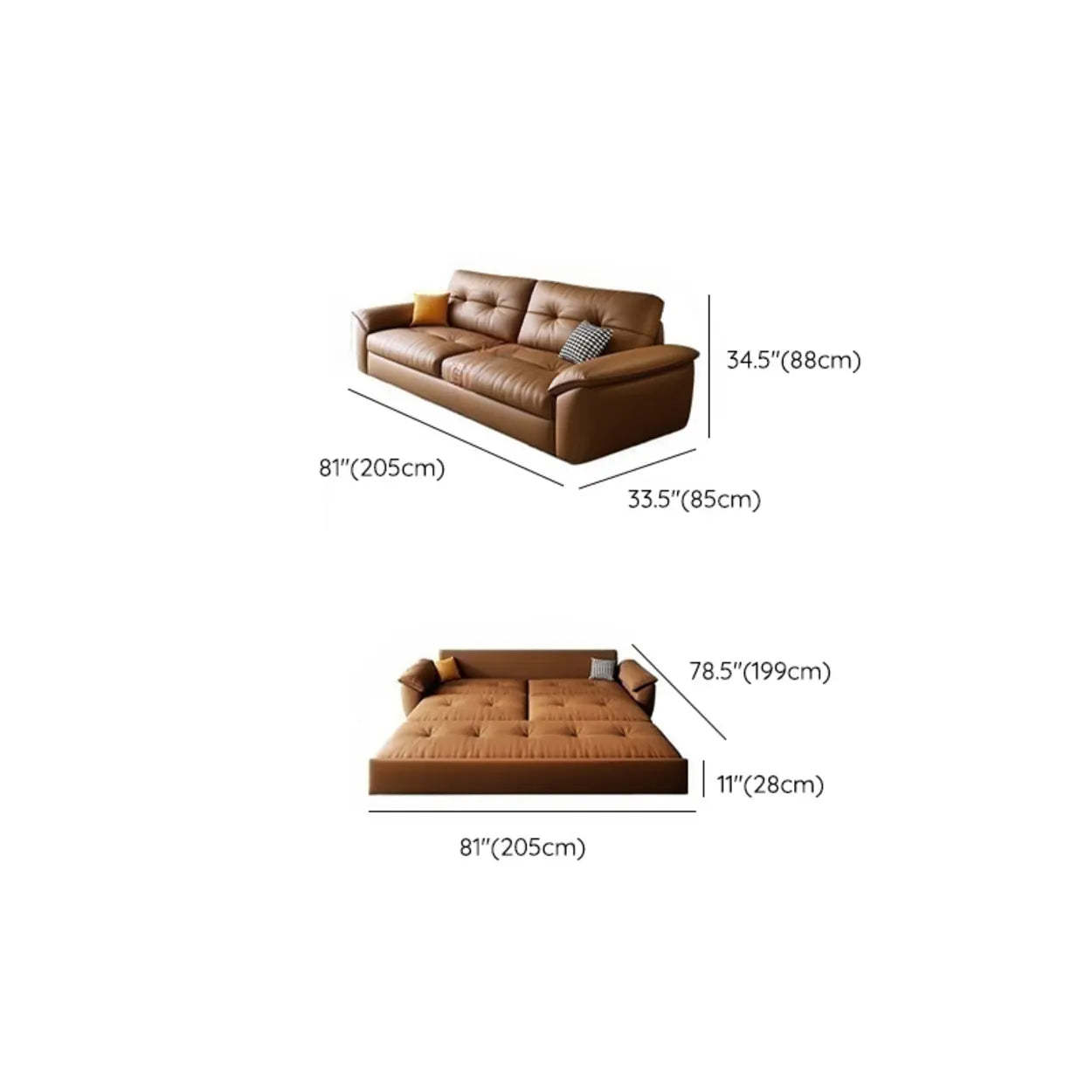 Convertible Brown Leather Tufted Storage Futon