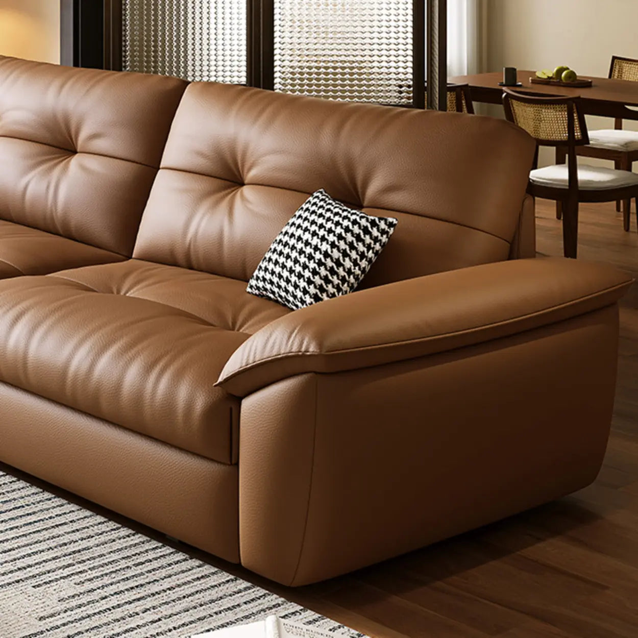 Convertible Brown Leather Tufted Storage Futon — Storage Not Included