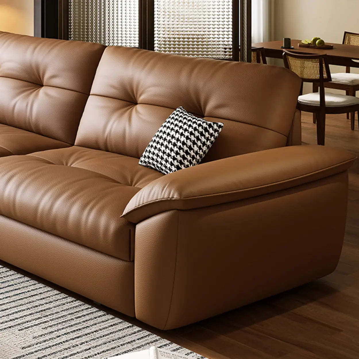 Convertible Brown Leather Tufted Storage Futon — Storage Not Included