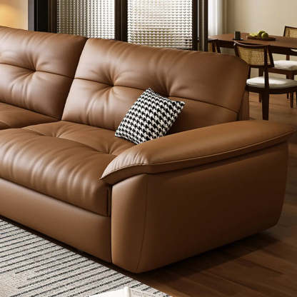 Convertible Brown Leather Tufted Storage Futon — Storage Not Included