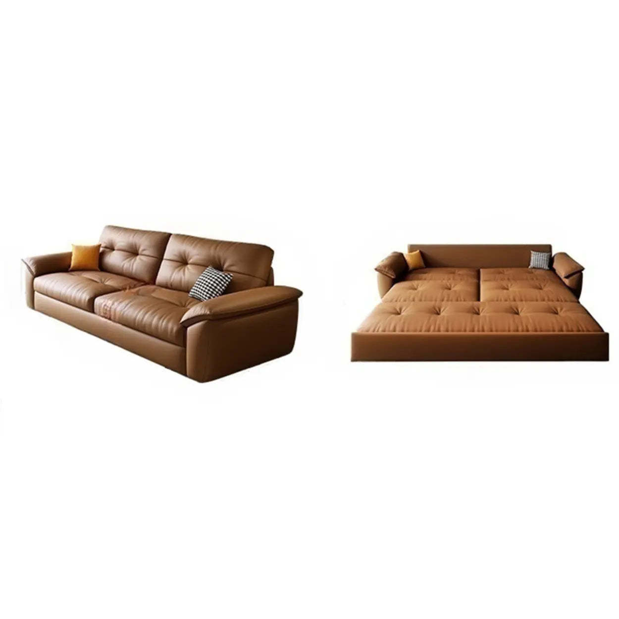 Convertible Brown Leather Tufted Storage Futon